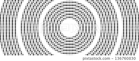 Radial dot halftone pattern. Gradient concentric ripple background, circular grid texture 136760830