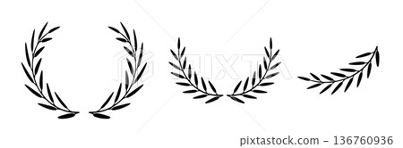 Laurel wreath icon, award symbol with leaf and branch in a circle Laurel wreath icon, award symbol with leaf and branch in a circle 136760936