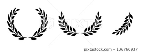 Laurel wreath icon, award symbol with leaf and branch in a circle 136760937