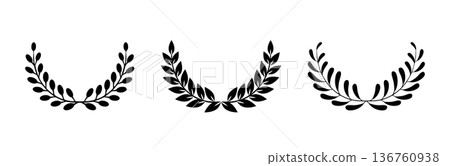 Laurel wreath icon, award symbol with leaf and branch in a circle Laurel wreath icon, award symbol with leaf and branch in a circle 136760938