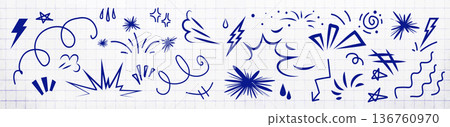 Cartoon line effects icon set. Manga speed elements, movement, burst, sketched motion Cartoon line effects icon set. Manga speed elements, movement, burst, sketched motion 136760970