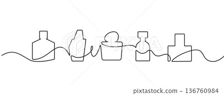 Continuous line perfume bottle. Hand drawn eau de toilette fragrance spray Continuous line perfume bottle. Hand drawn eau de toilette fragrance spray 136760984
