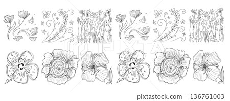 Line doodle flower seamless pattern Line doodle flower seamless pattern 136761003