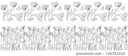 Line doodle flower seamless pattern Line doodle flower seamless pattern 136761010