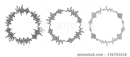 Sound wave circular line pattern. Round music vector, abstract radial icon Sound wave circular line pattern. Round music vector, abstract radial icon 136761016