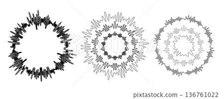 Sound wave circular line pattern. Round music vector, abstract radial icon Sound wave circular line pattern. Round music vector, abstract radial icon 136761022
