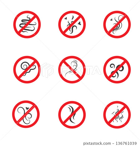 Stop smell perfume icon and anti odour symbol 136761039