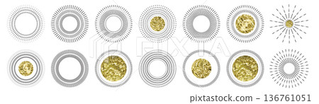 Line sun ray set. Star burst icon, sunburst radial shapes collection 136761051