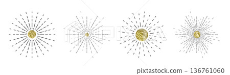 Line sun ray set. Star burst icon, sunburst radial shapes collection 136761060