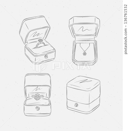Jewelry storage box with ring diamond in graphic style Jewelry storage box with ring diamond in graphic style 136761532