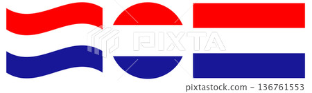 Set of civil flags of Croatia. Waving civil flag of Croatia isolated. Circle civil flag of Croatia isolated in round shape. 136761553