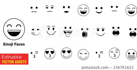 Set of various emoji faces with different expressions isolated on transparent background Set of various emoji faces with different expressions isolated on transparent background 136761622