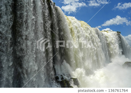 Brazilian side bottom view of Iguazu falls waterfalls Scenic destination Brazilian side bottom view of Iguazu falls waterfalls Scenic destination 136761764