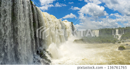 Brazilian side bottom view of Iguazu falls waterfalls Scenic destination 136761765