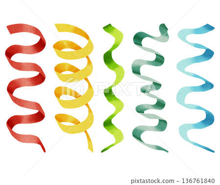 A set of hand-painted watercolor ribbons in vibrant colors. Perfect for gift wrapping, greeting cards, invitations, and spring or holiday decor. 136761840