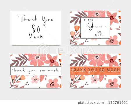 set of thank you cards with floral designs and different typography styles on a clean white background set of thank you cards with floral designs and different typography styles on a clean white background 136761951