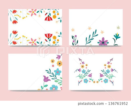 four white cards with floral designs on pink background in spring style for greeting cards and invitations four white cards with floral designs on pink background in spring style for greeting cards and invitations 136761952