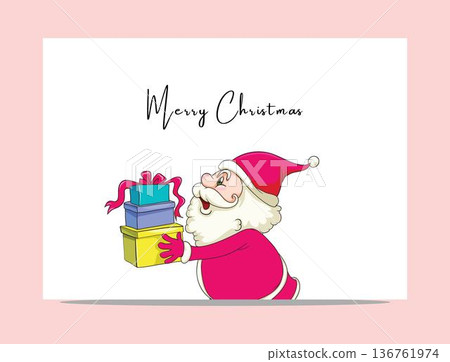 cartoon santa claus holding colorful christmas gifts and celebrating merry christmas with joy and cheer 136761974