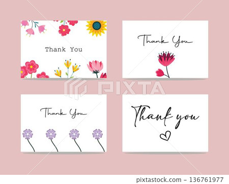thank you card designs with floral elements and gratitude messages displayed on cards with different typography and flower illustrations on a soft pastel background thank you card designs with floral elements and gratitude messages displayed on cards with different typography and flower illustrations on a soft pastel background 136761977