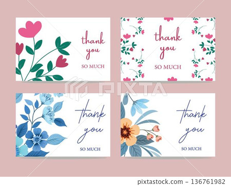 four different thank you cards with floral designs and cursive text on a soft pink background four different thank you cards with floral designs and cursive text on a soft pink background 136761982