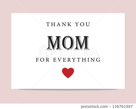 thankyou message for mom with heart symbol on greeting card with soft pink background thankyou message for mom with heart symbol on greeting card with soft pink background 136761987