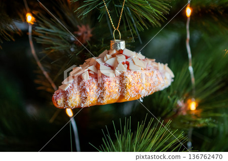 Sweet Croissant Christmas Tree Ornament with Fairy Lights 136762470