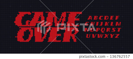 Game Over Font Logo Alphabet Y2K Pixel Letter Set Modern Typography, Arcade Typographic Design for Title Text, Gaming Typo Headline, Old Computer Type Symbol Logotype, Games Fonts. Vector Typeface 136762557