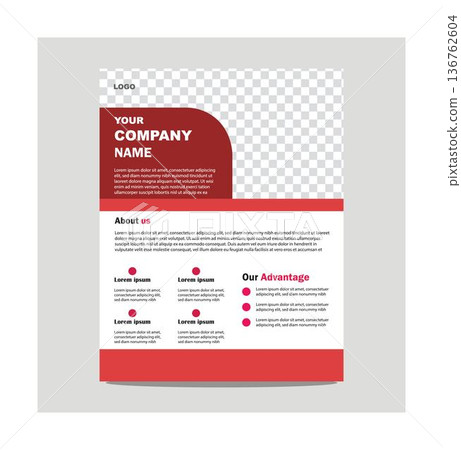 Company brochure template design with red and white layout on transparent background for corporate marketing materials and presentations 136762604