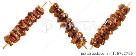 Grilled chicken yakitori skewer with teriyaki glaze or Isaw Filipino street food isolated on white transparent background 136762796