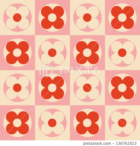 Seamless geometric seamless pattern with flowers. 136762823