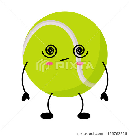 A confused Tennis ball kawaii character. A confused Tennis ball kawaii character. 136762826