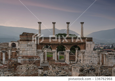 Basilica of St John ruins with ancient columns and arches, Selcuk, Izmir, Turkey Basilica of St John ruins with ancient columns and arches, Selcuk, Izmir, Turkey 136762968