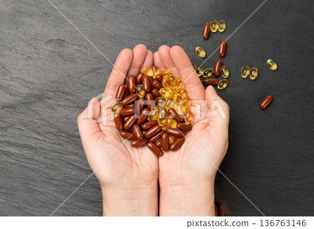 Color Pill Capsules, Brown Yellow Gel Medicaments, Drugs Mix, Color Pills Group, Red, Yellow Medicine Color Pill Capsules, Brown Yellow Gel Medicaments, Drugs Mix, Color Pills Group, Red, Yellow Medicine 136763146