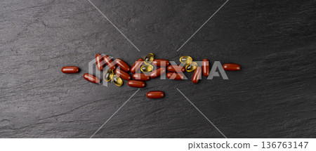 Color Pill Capsules, Brown Yellow Gel Medicaments, Drugs Mix, Color Pills Group, Red, Yellow Medicine Color Pill Capsules, Brown Yellow Gel Medicaments, Drugs Mix, Color Pills Group, Red, Yellow Medicine 136763147