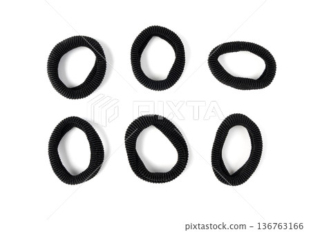 Black elastic bands for hair isolated 136763166