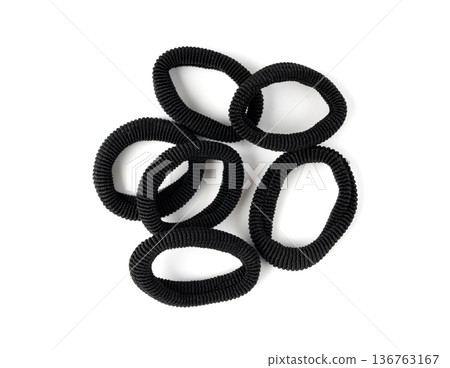 Black elastic bands for hair isolated 136763167