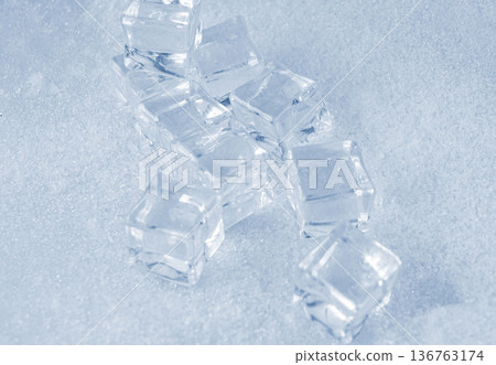 Frost texture close-up. Small ice crystals macro 136763174