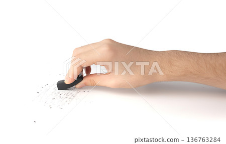 Eraser on paper. Erasing what was written, deleting an error, correcting mistake Eraser on paper. Erasing what was written, deleting an error, correcting mistake 136763284