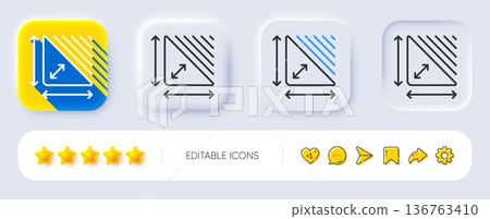 Triangle area line icon. Neumorphic, Flat shadow, 3d buttons. Plan dimension sign. Territory measurement symbol. Line triangle area icon. Social media icons. Vector 136763410