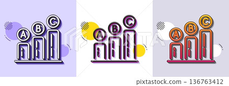 Graph line icon. Halftone dotted pattern. Gradient icon with grain shadow. Column chart sign. Ab test diagram symbol. Line graph chart icon. Various designs. Vector 136763412