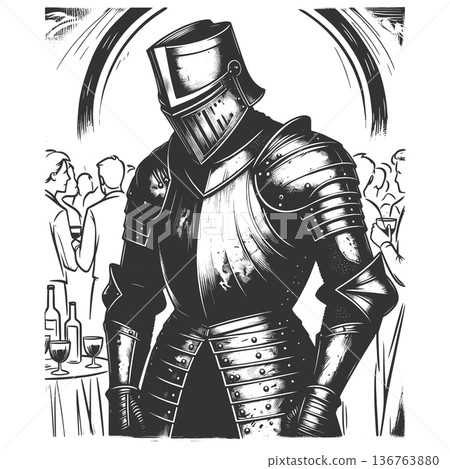 Man in Armor at Fancy Party Social Anxiety Man in Armor at Fancy Party Social Anxiety 136763880