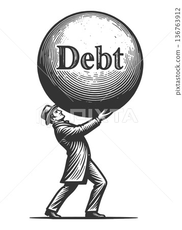 Man Struggling Under Giant Debt Burden raster Man Struggling Under Giant Debt Burden raster 136763912