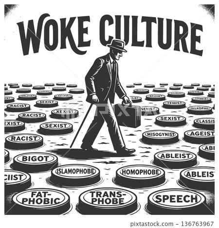Woke Culture Concept with Social Labels Field Woke Culture Concept with Social Labels Field 136763967