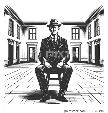 Elegant Man Sitting Alone in Grand Hall vector Elegant Man Sitting Alone in Grand Hall vector 136763980
