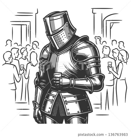 Man in Armor at Fancy Party Social Anxiety 136763983