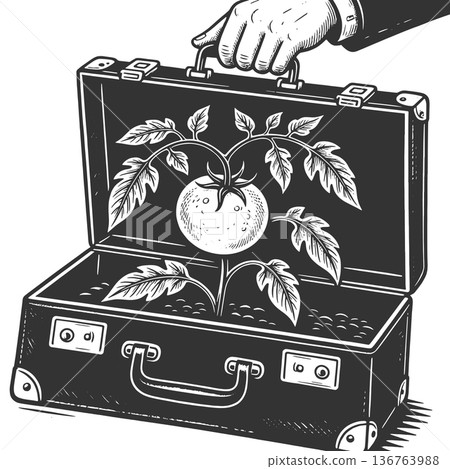 Businessman Carrying Suitcase Growing Tomato Plant Businessman Carrying Suitcase Growing Tomato Plant 136763988