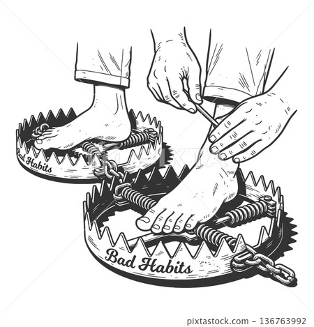 Escaping Bad Habits Concept with Bear Traps vector Escaping Bad Habits Concept with Bear Traps vector 136763992