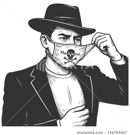Man Removing Mask Labeled Machismo Concept Man Removing Mask Labeled Machismo Concept 136764007