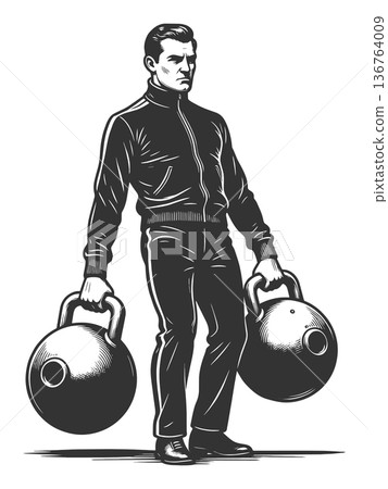 Athletic Man Lifting Heavy Kettlebells vector Athletic Man Lifting Heavy Kettlebells vector 136764009