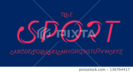 Curved italic font, flowing dynamic alphabet, elegant calligraphic typeface for fashion logo, expressive headline, artistic motion typography, stylish display typographic design. Vector typeset. 136764417